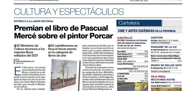 TERCER PREMIO NACIONAL AL LIBRO MEJOR EDITADO 2021 periódico el mediterráneo recorte